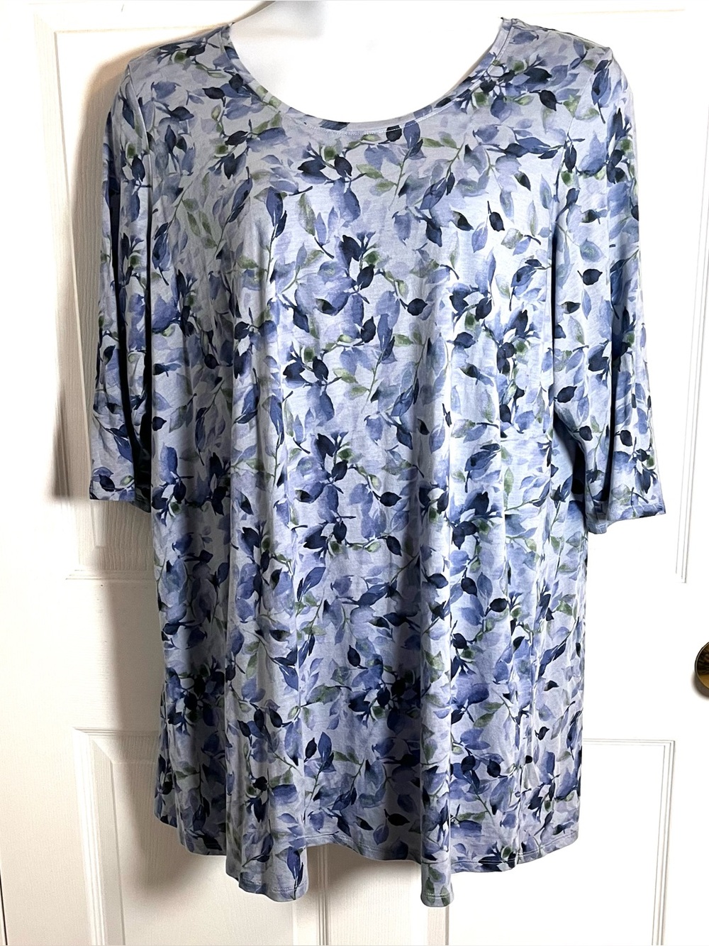J. Jill Pure Jill Ballet Sleeve Tunic Blue Botanical Floral Modal Knit Top 3X